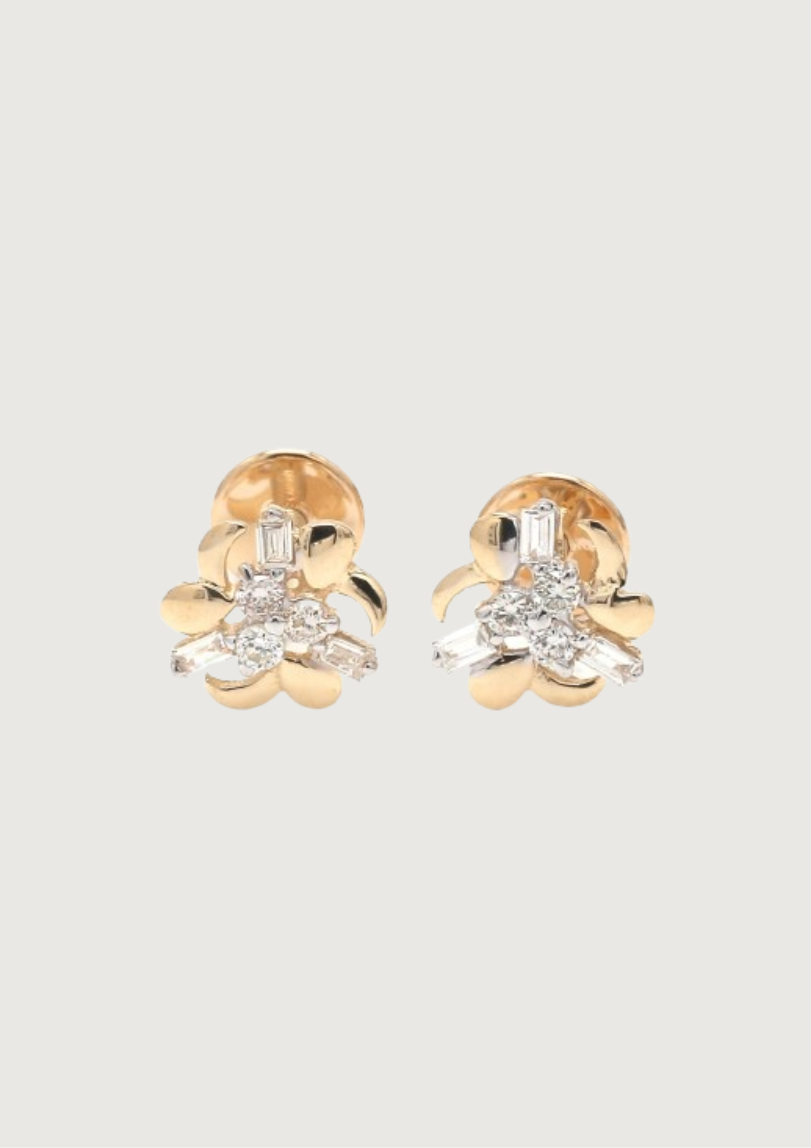 Golden Bloom Baguette Studs – Modern Floral Charm