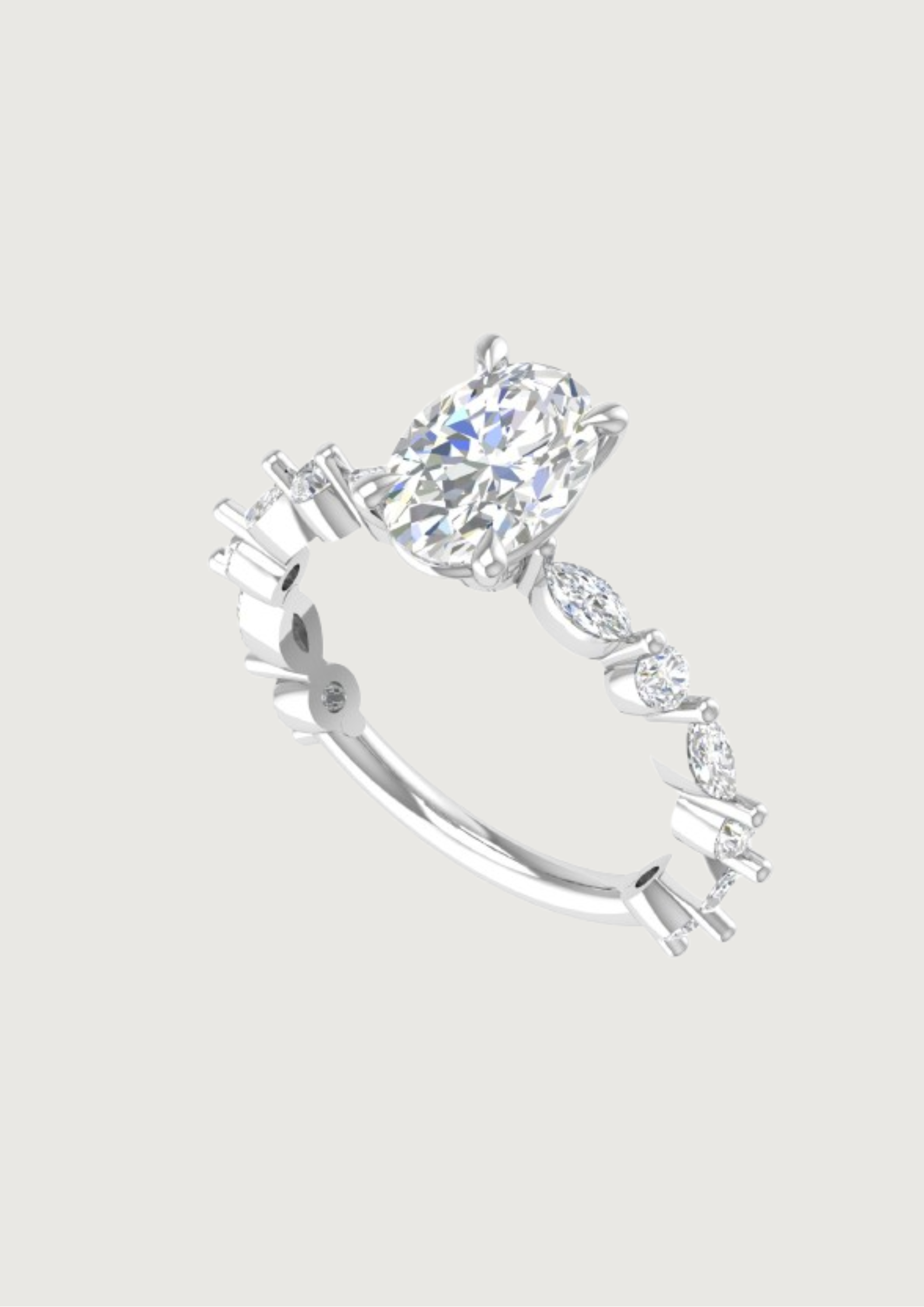 Oval Brilliance Diamond Eternity Ring – Marquise & Round Cut Accent Band | Custom 3D STL Design
