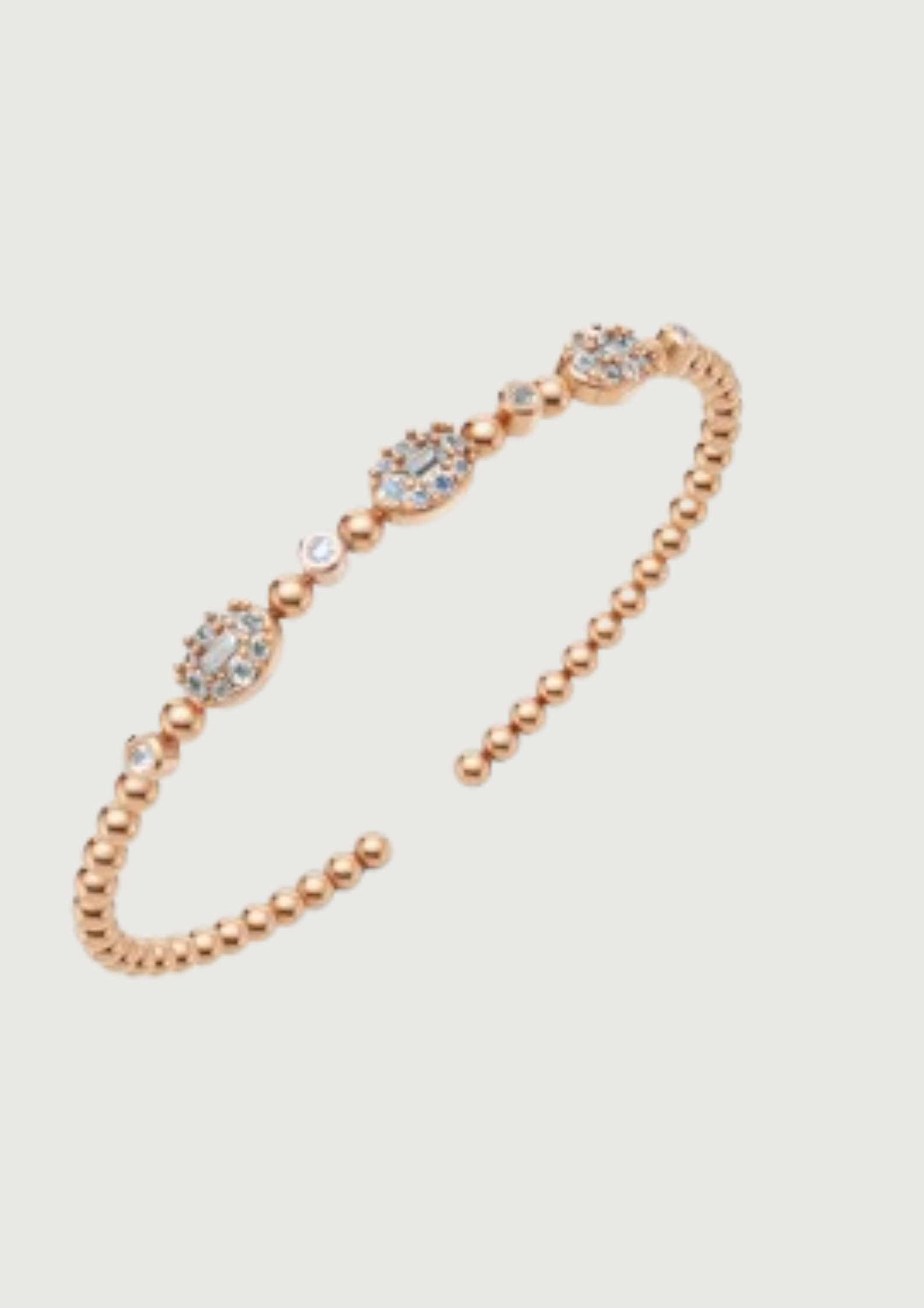 Diamond Cluster Beaded Open Bangle | 14K Gold | DS IMPEX