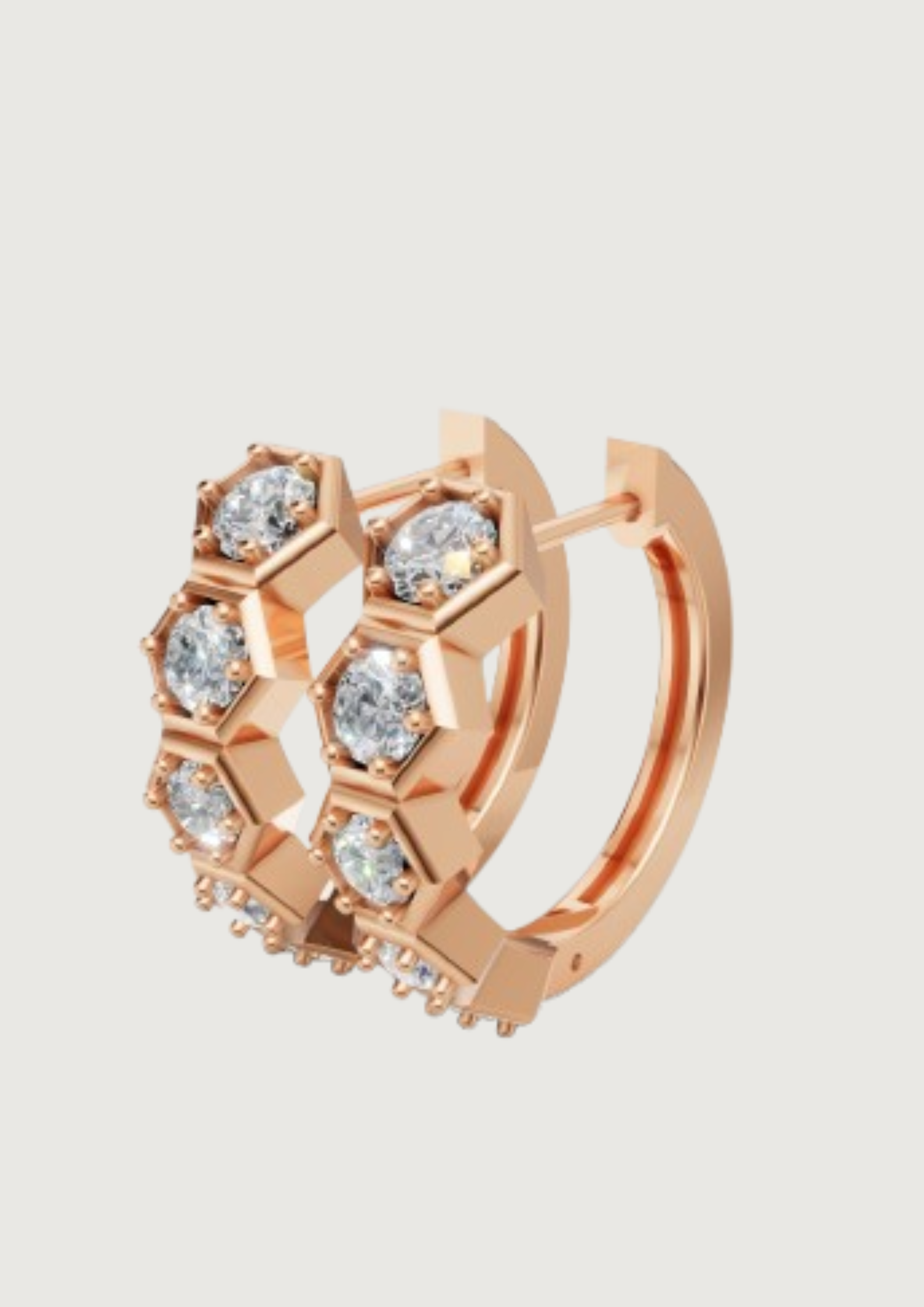 Hexagon Diamond Hoop Earrings | 14K Gold | DS IMPEX