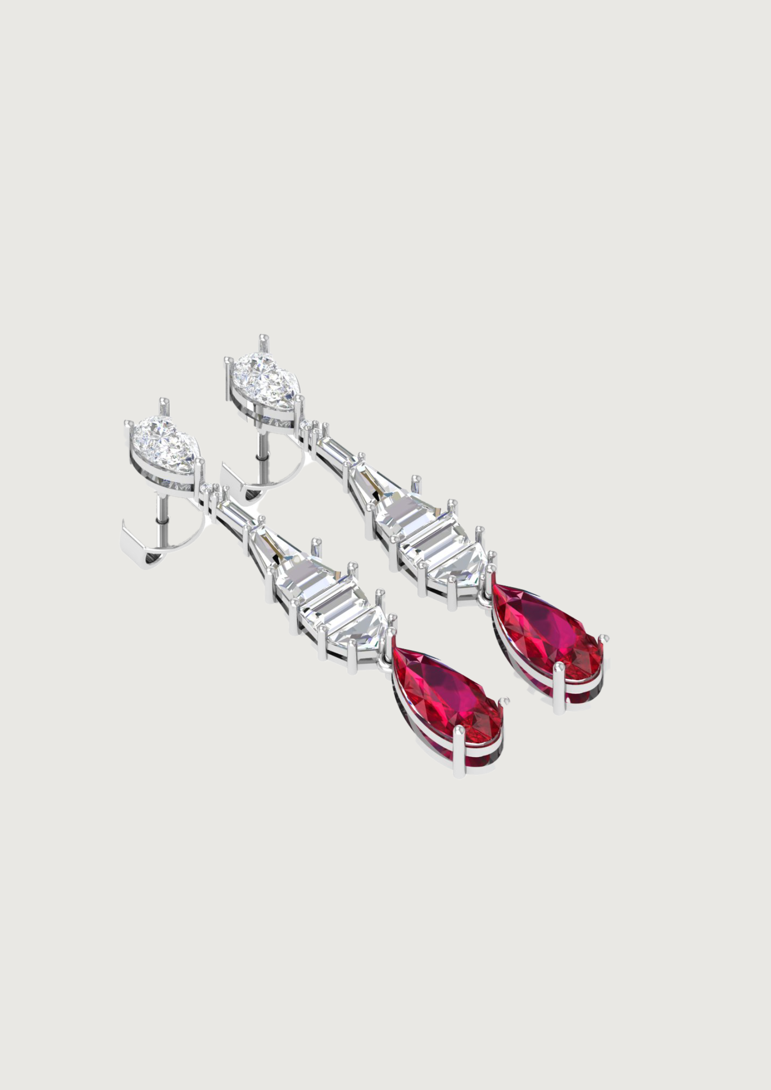 Crimson Cascade – 14K Gold Ruby & Diamond Drop Earrings | DS IMPEX