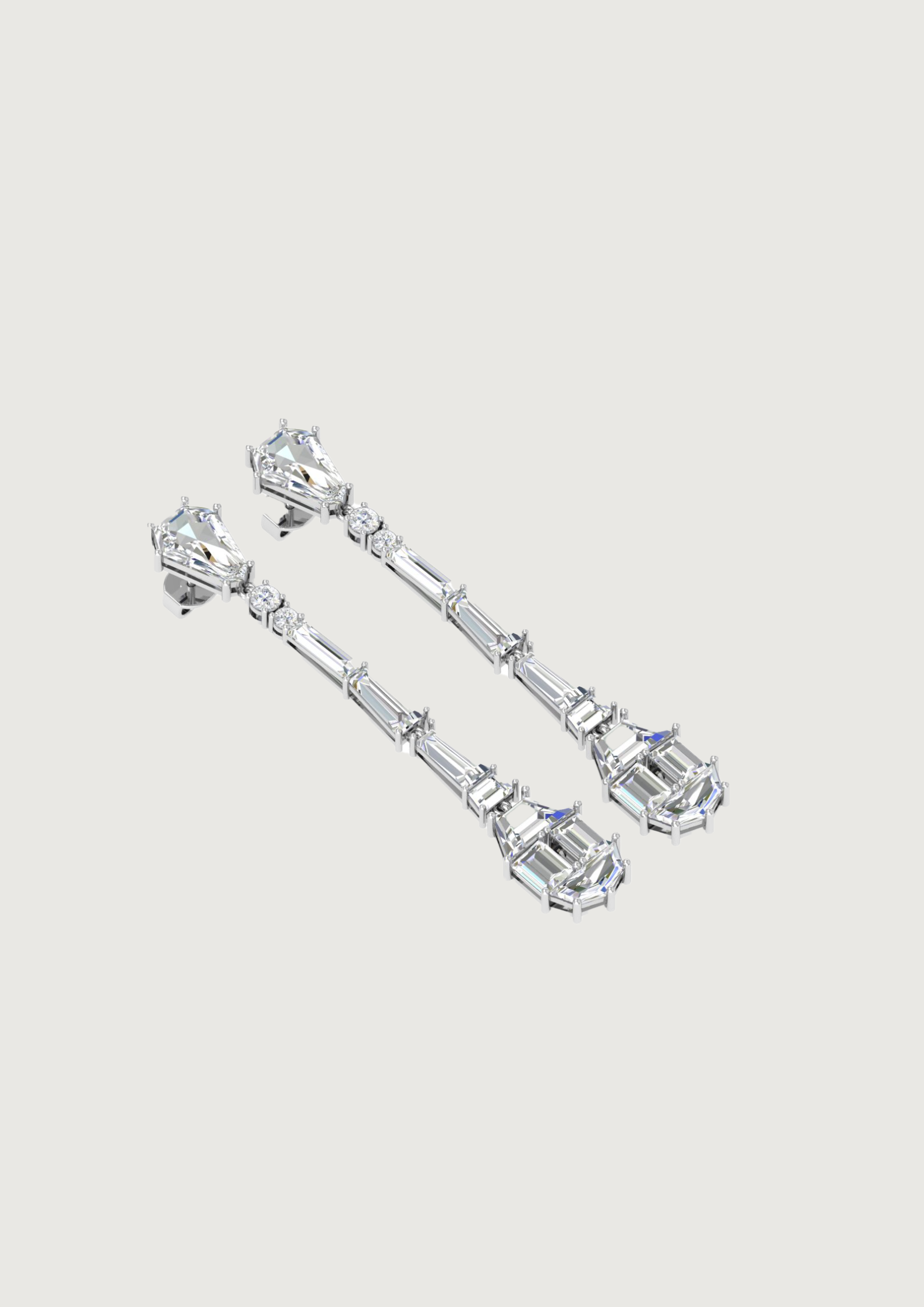 Starlight Strands – 14K Gold Baguette & Pear Diamond Drop Earrings | DS IMPEX