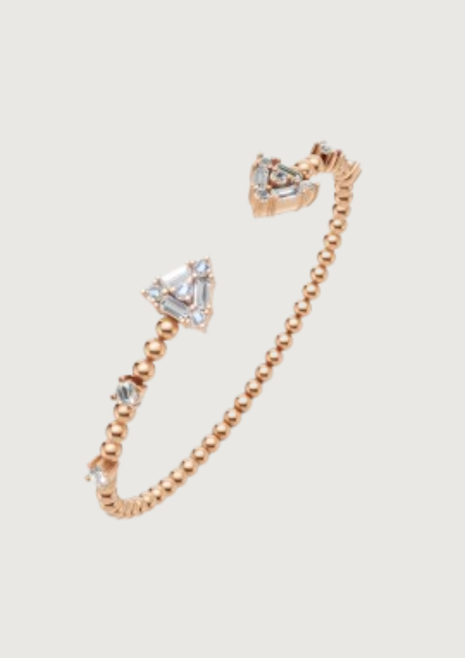 Trillion-Cut Diamond Beaded Open Bangle | 14K Gold | DS IMPEX