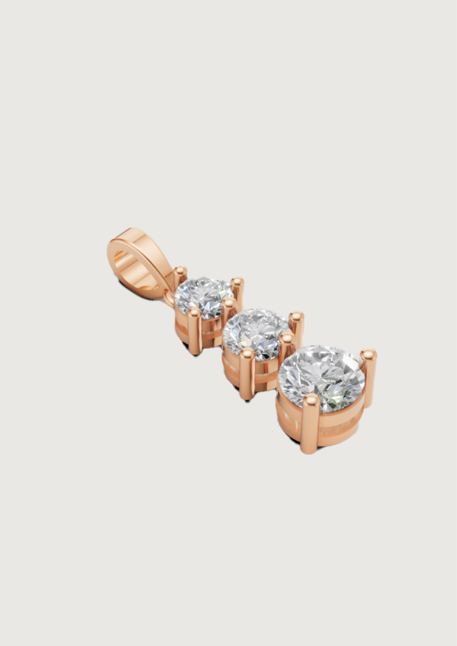 Radiant 3-Stone Rose Gold Pendant – Timeless Elegance with Round Brilliant Cut Sparkle ✨