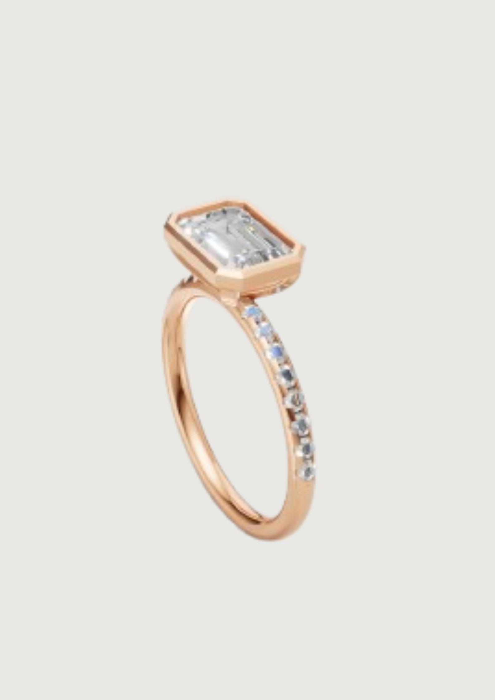 ✨ Emerald-Cut Bezel Solitaire with Diamond Band | 14K Rose Gold Ring | DS IMPEX