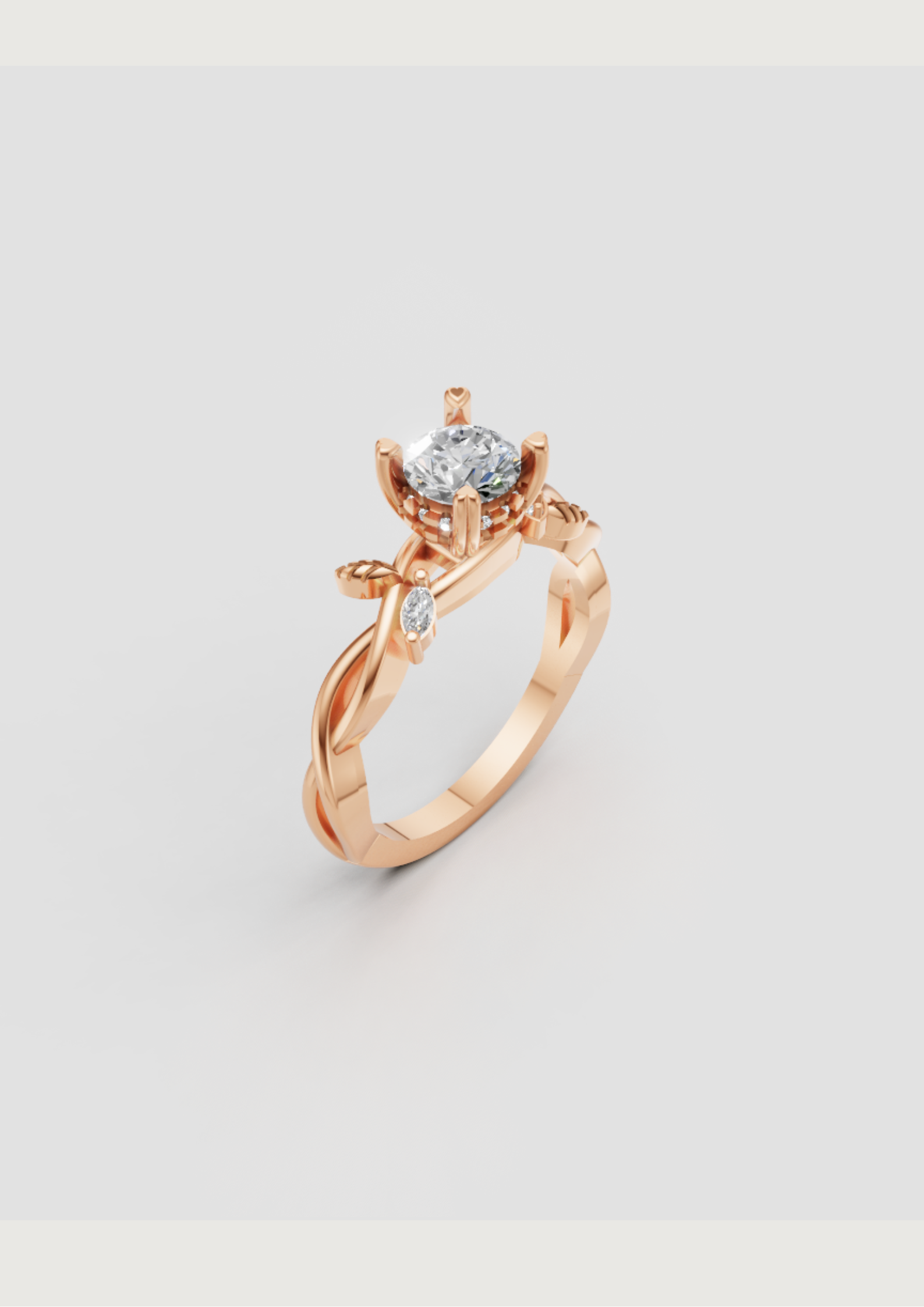 Enchanted Leaf Crown Ring – Rose Gold Moissanite & Diamond-Inspired Elegance
