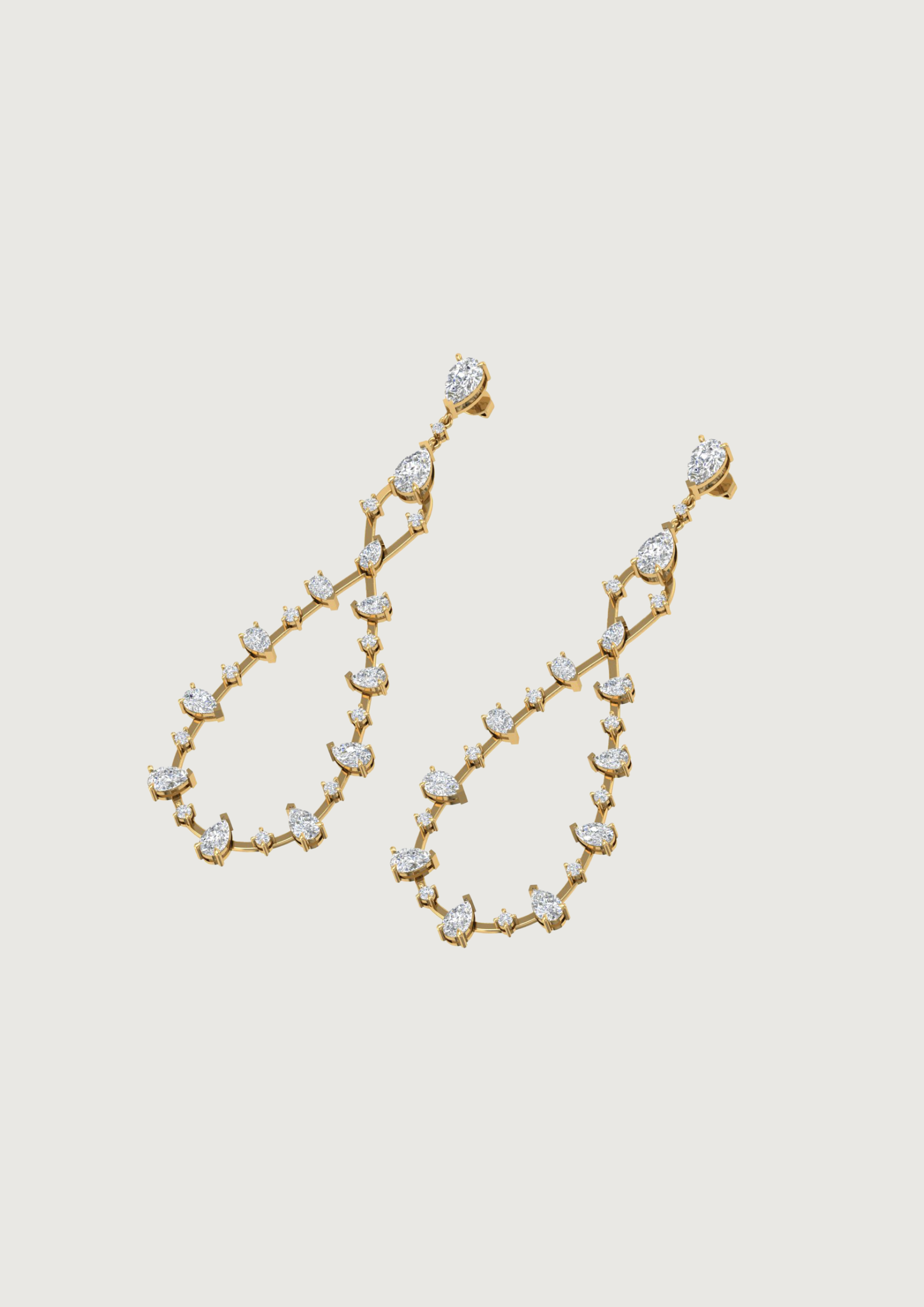 Golden Teardrop Elegance – 14K Yellow Gold Diamond Drop Earrings | DS IMPEX