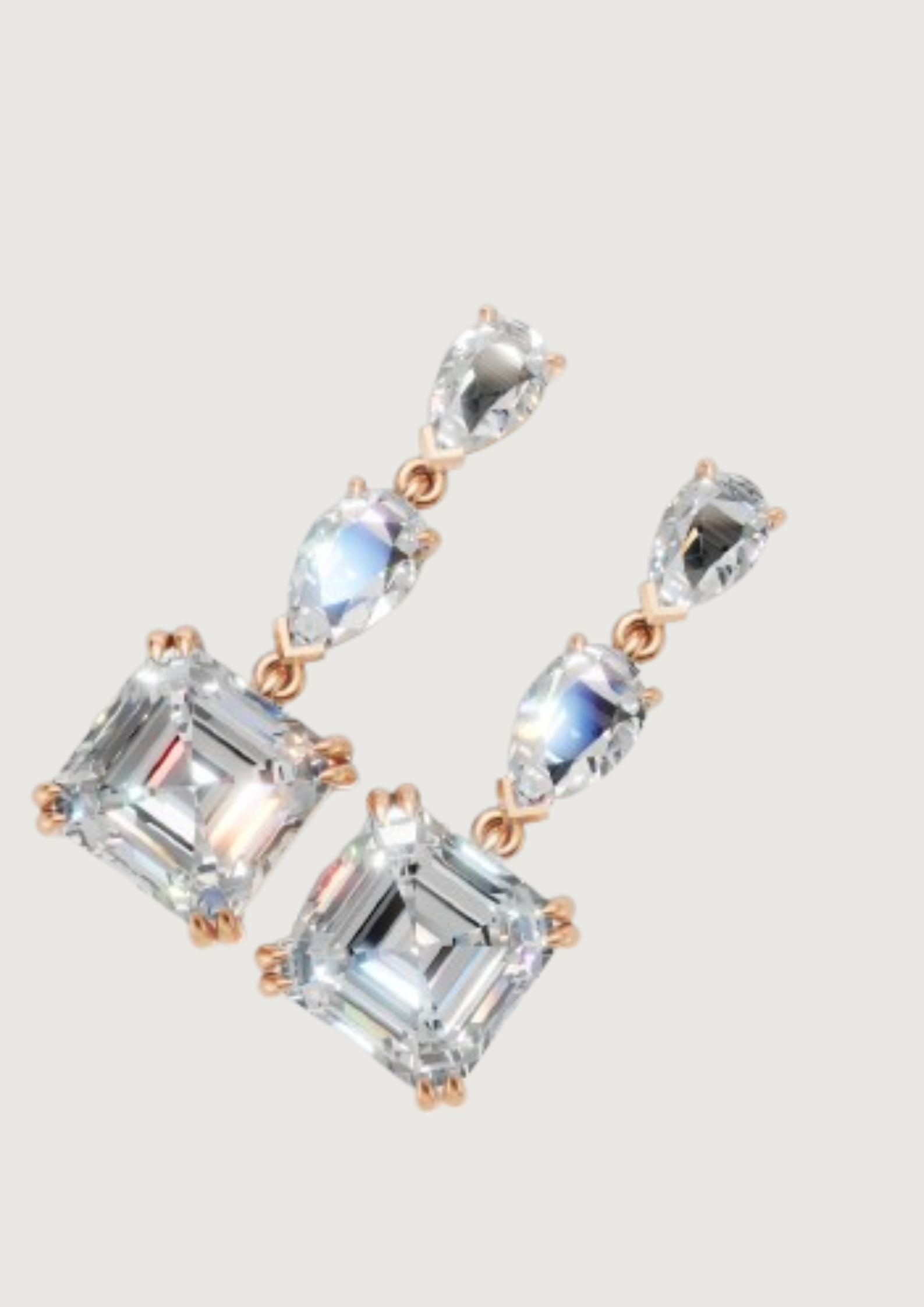 Asscher-Cut & Pear Drop Earrings | 18K Gold | DS IMPEX