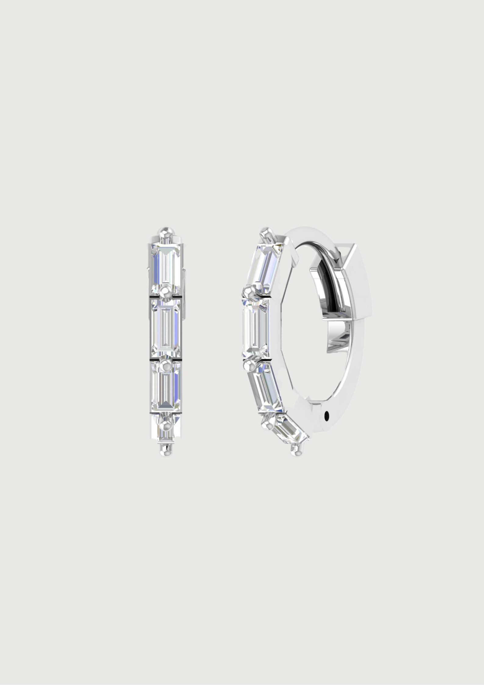 Lumière Baguette Hoops – Sleek Modern Elegance in 14KT White Gold