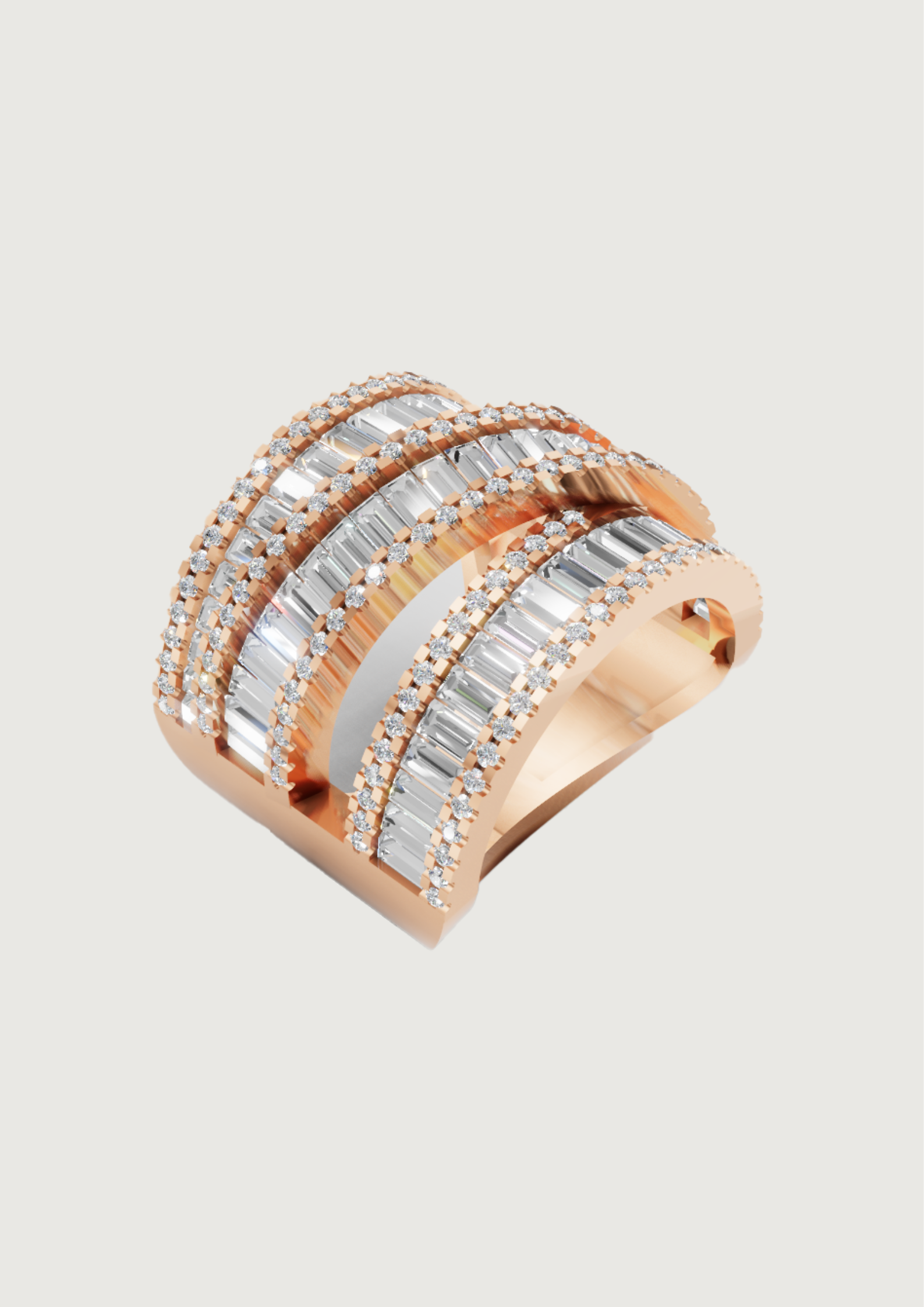 Radiant Cascade – Luxe Rose Gold Diamond Ring