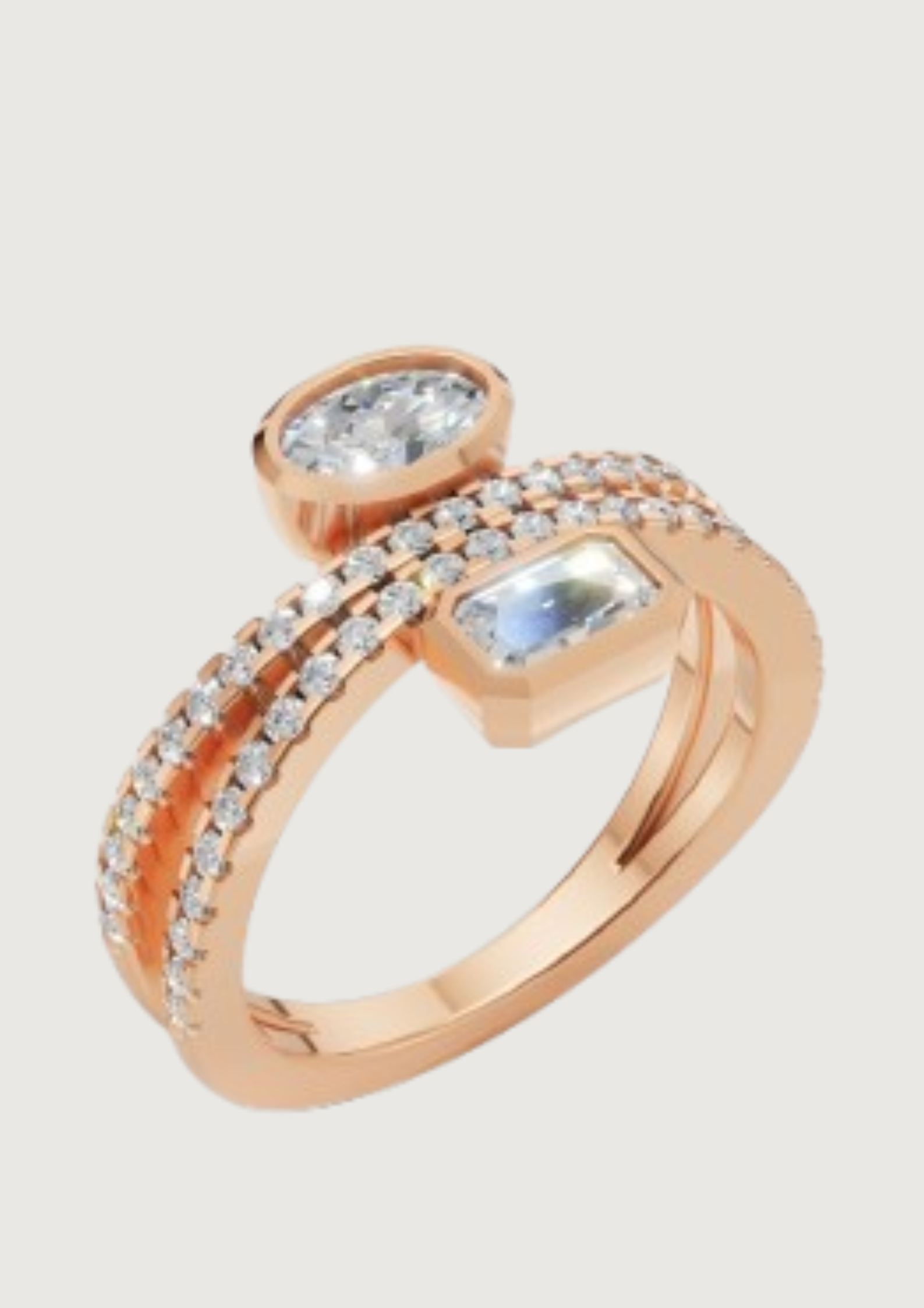 💎 Dual-Stone Diamond Ring | 3.10g 14K Rose Gold | Modern Open Band Design | DS IMPEX