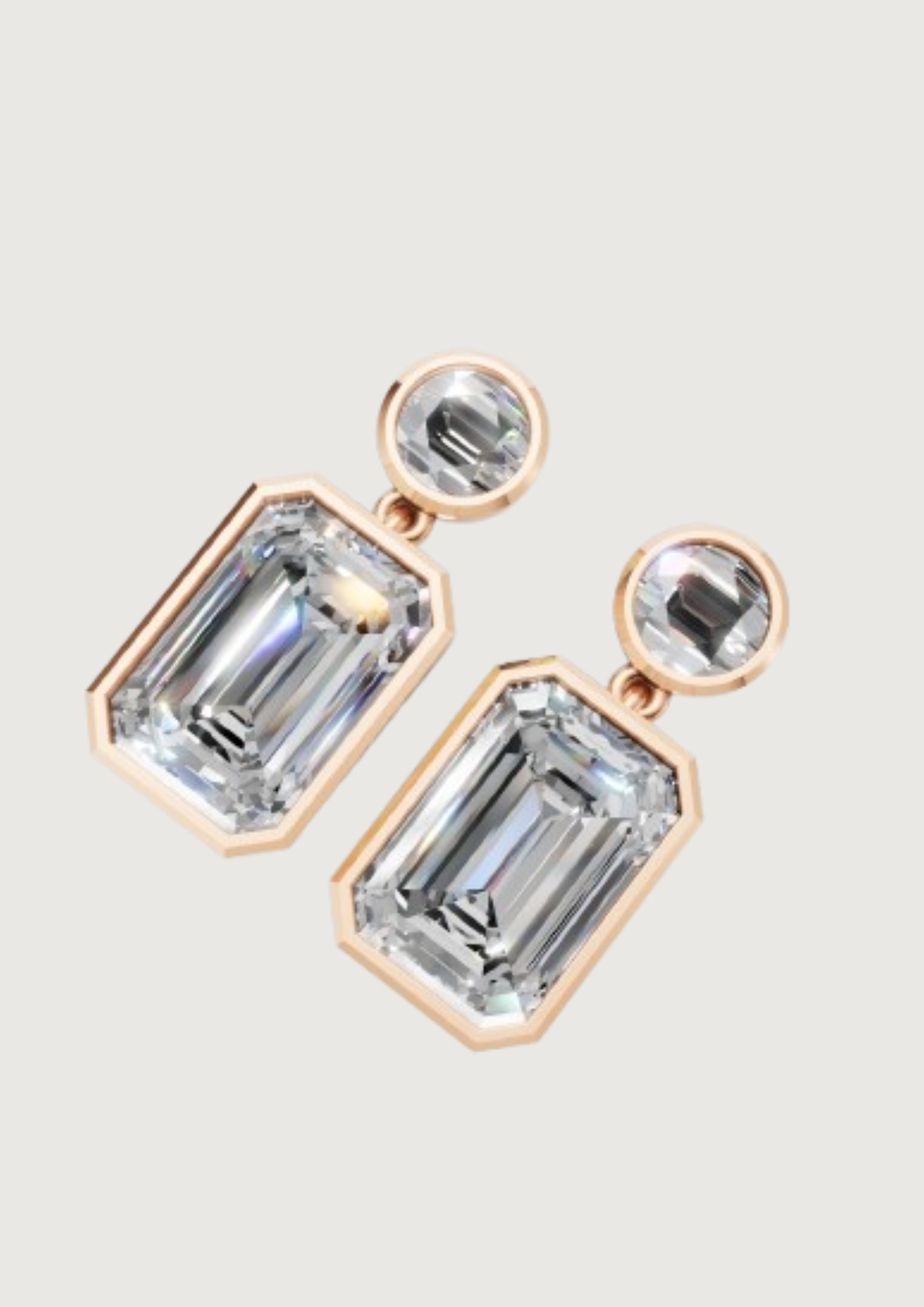 Emerald-Cut & Round Drop Earrings | 18K Gold | DS IMPEX