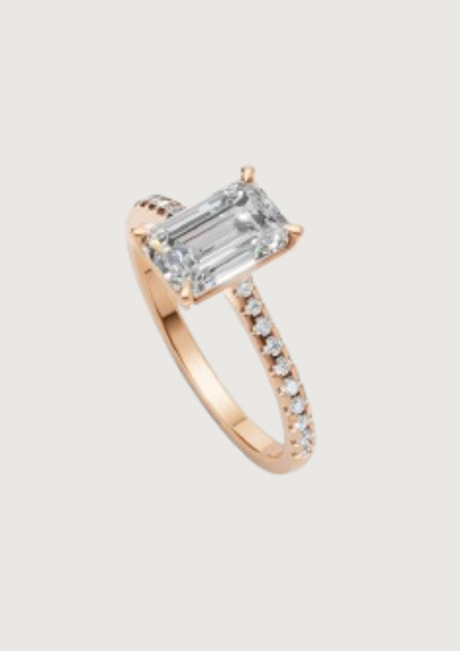 Eternal Grace – 1.60 ct Emerald Cut Diamond Solitaire Ring | 14K Rose Gold | Pave Band