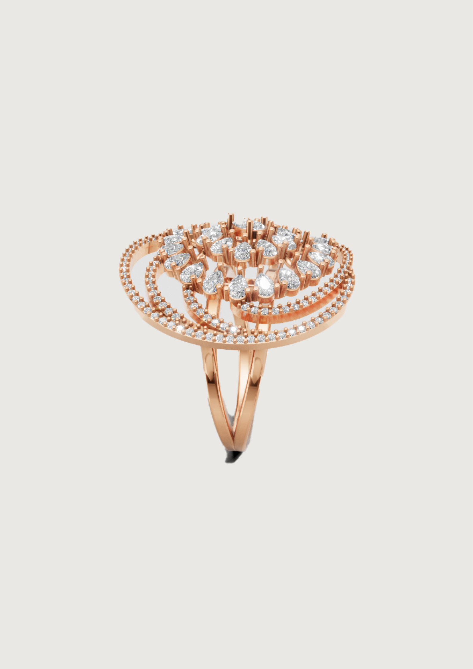 Royal Teardrop Blossom Ring – Statement Rose Gold Diamond Sparkle