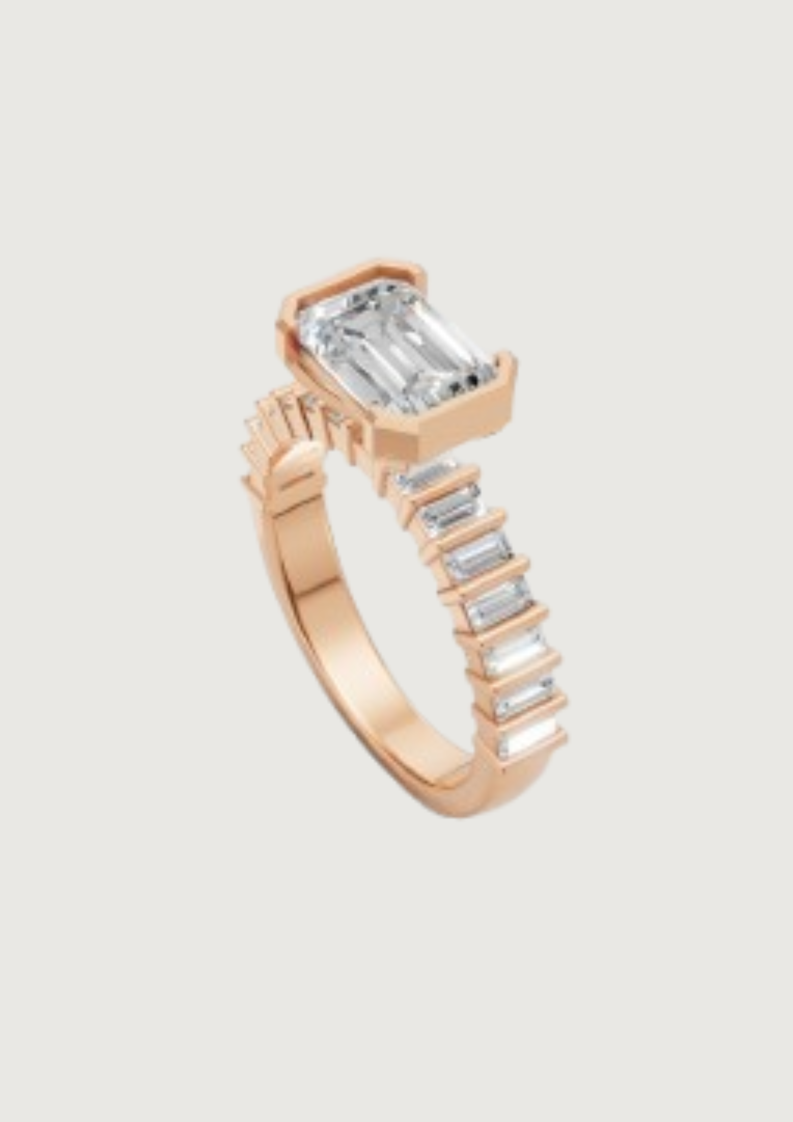 ✨ Emerald-Cut Solitaire with Baguette Band | 14K Rose Gold Ring | DS IMPEX