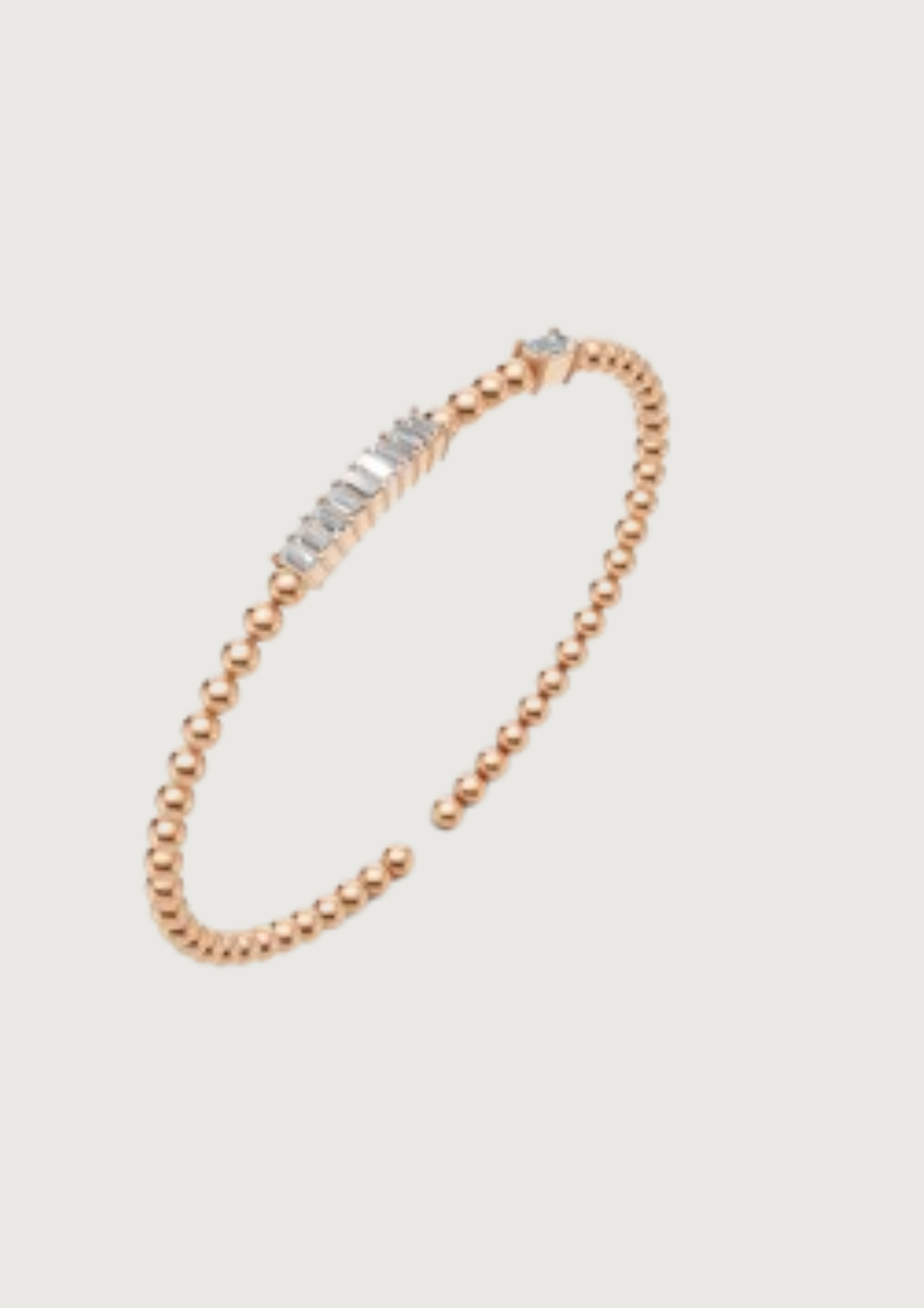 Baguette Diamond Beaded Open Bangle | 14K Gold | DS IMPEX