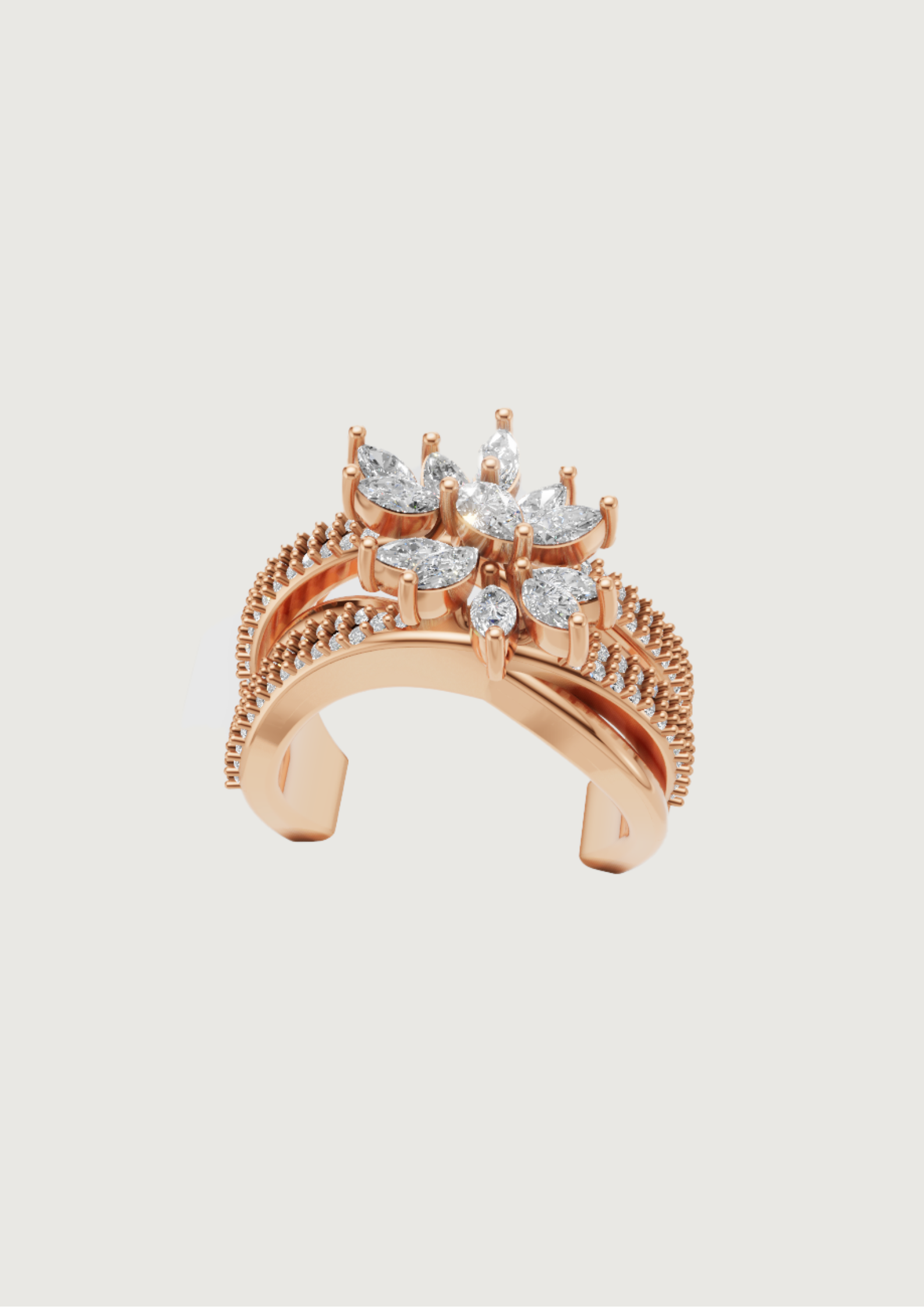 “Blossom Empress” Floral Open Ring in Rose Gold 🌹✨