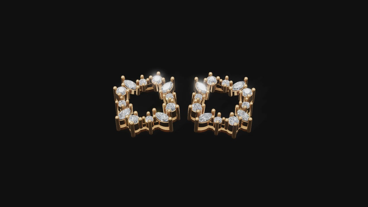 Rose Gold Marquise & Round Diamond Starburst Earrings | Geometric Studs