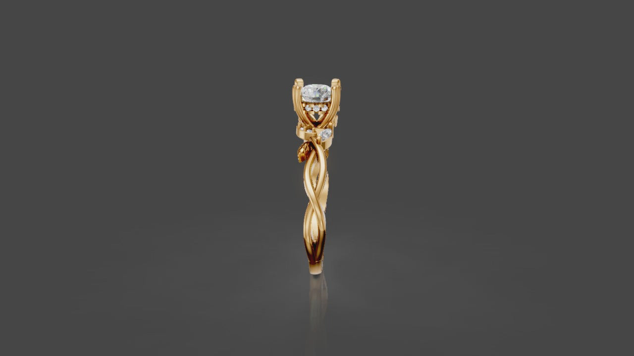 Enchanted Leaf Crown Ring – Rose Gold Moissanite & Diamond-Inspired Elegance