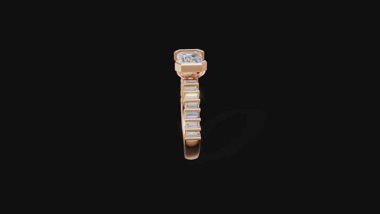 ✨ Emerald-Cut Solitaire with Baguette Band | 14K Rose Gold Ring | DS IMPEX