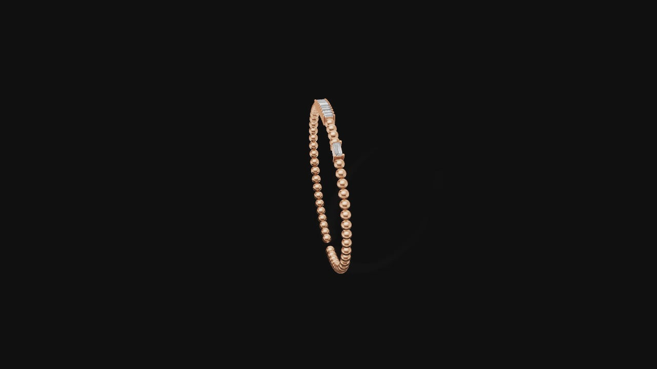 Baguette Diamond Beaded Open Bangle | 14K Gold | DS IMPEX