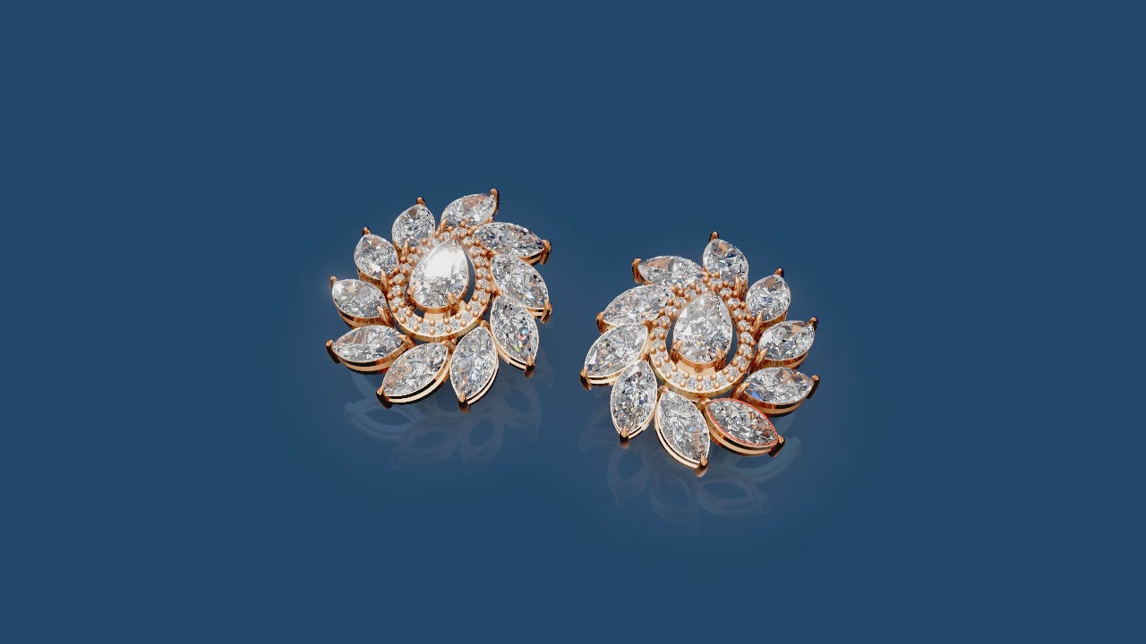 Regal Radiance – 18K Gold Diamond Cluster Stud Earrings | DS IMPEX