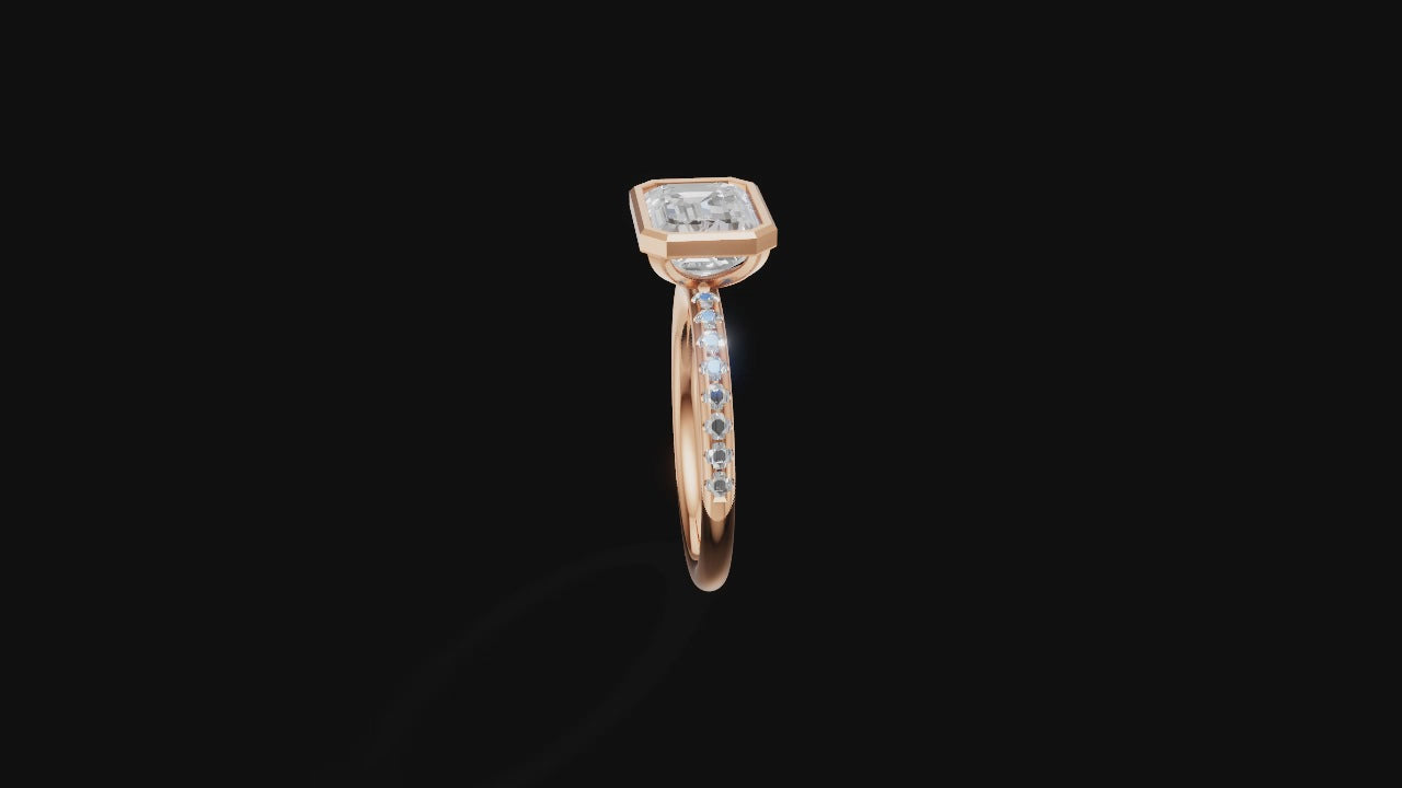 ✨ Emerald-Cut Bezel Solitaire with Diamond Band | 14K Rose Gold Ring | DS IMPEX