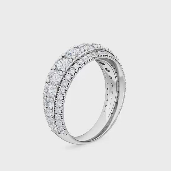 Triple Row Round Brilliant Diamond Eternity Band in Platinum | Bold Full Pavé Statement Ring