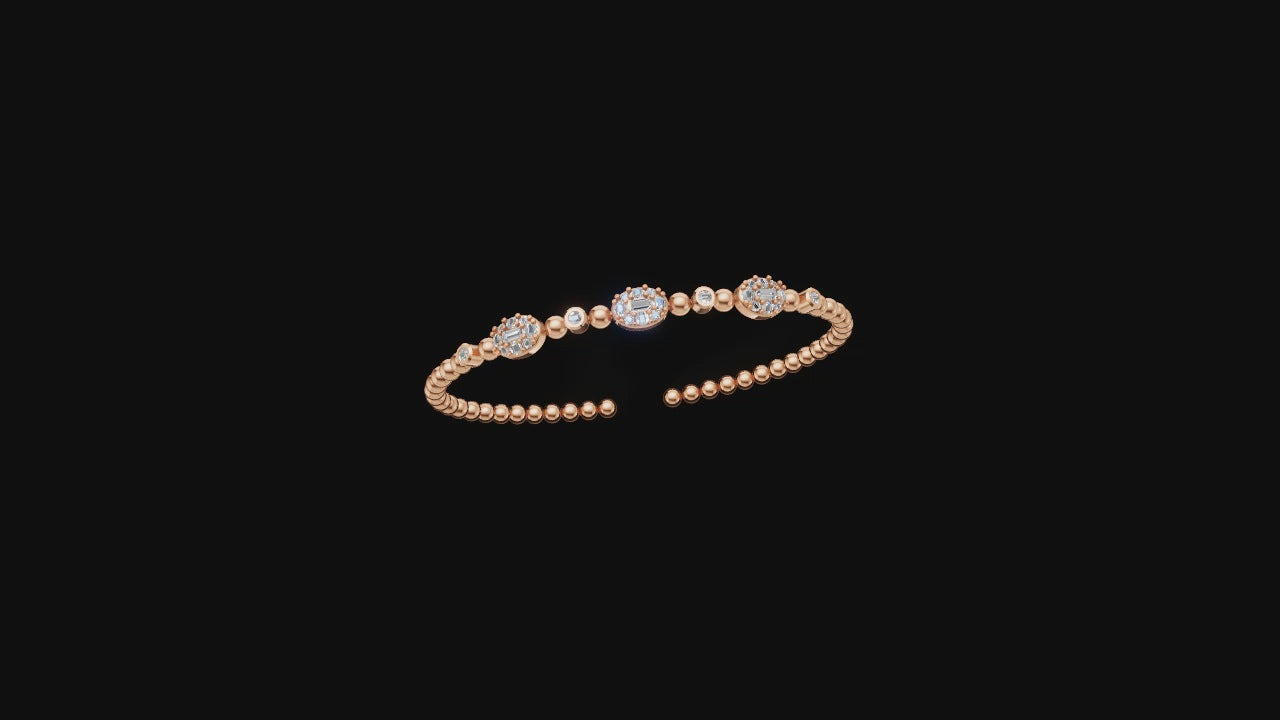 Rose Radiance Beaded Diamond Open Bangle – Elegance in Motion