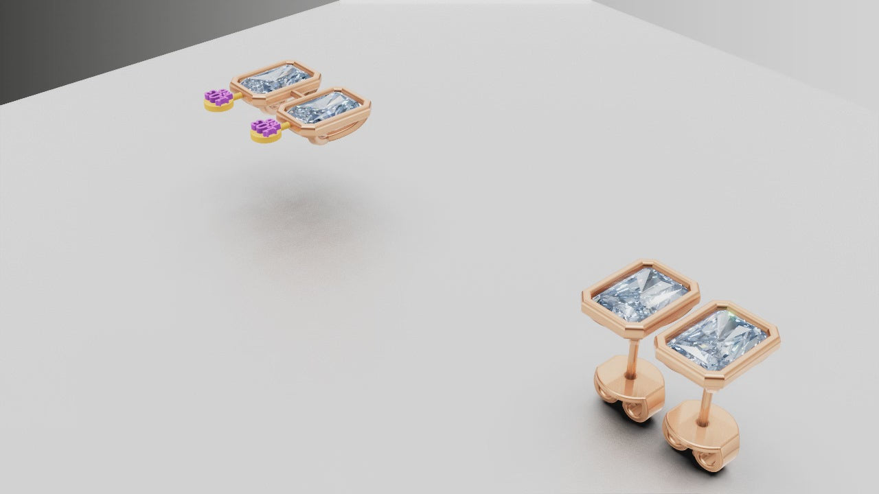 "Serein Spark" – Princess-Cut Diamond Stud Earrings in Rose Gold Elegance ✨