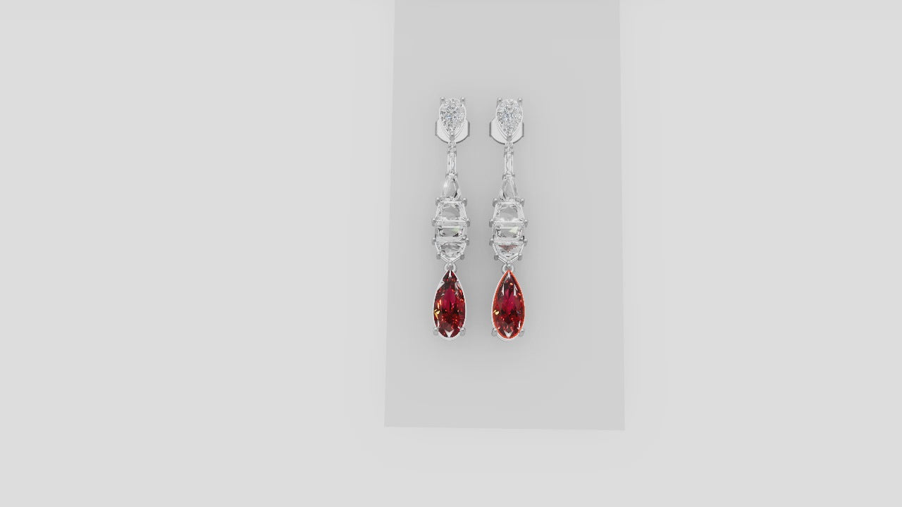 Crimson Cascade – 14K Gold Ruby & Diamond Drop Earrings | DS IMPEX