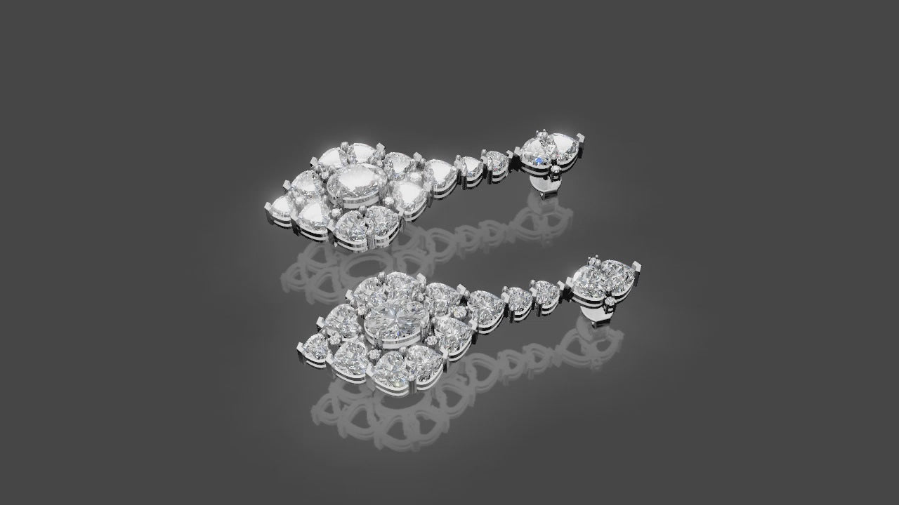 Vintage Glamour Heart Cluster Earrings – Radiant Cushion Cut with Ruby Accents
