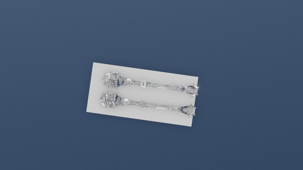 Starlight Strands – 14K Gold Baguette & Pear Diamond Drop Earrings | DS IMPEX