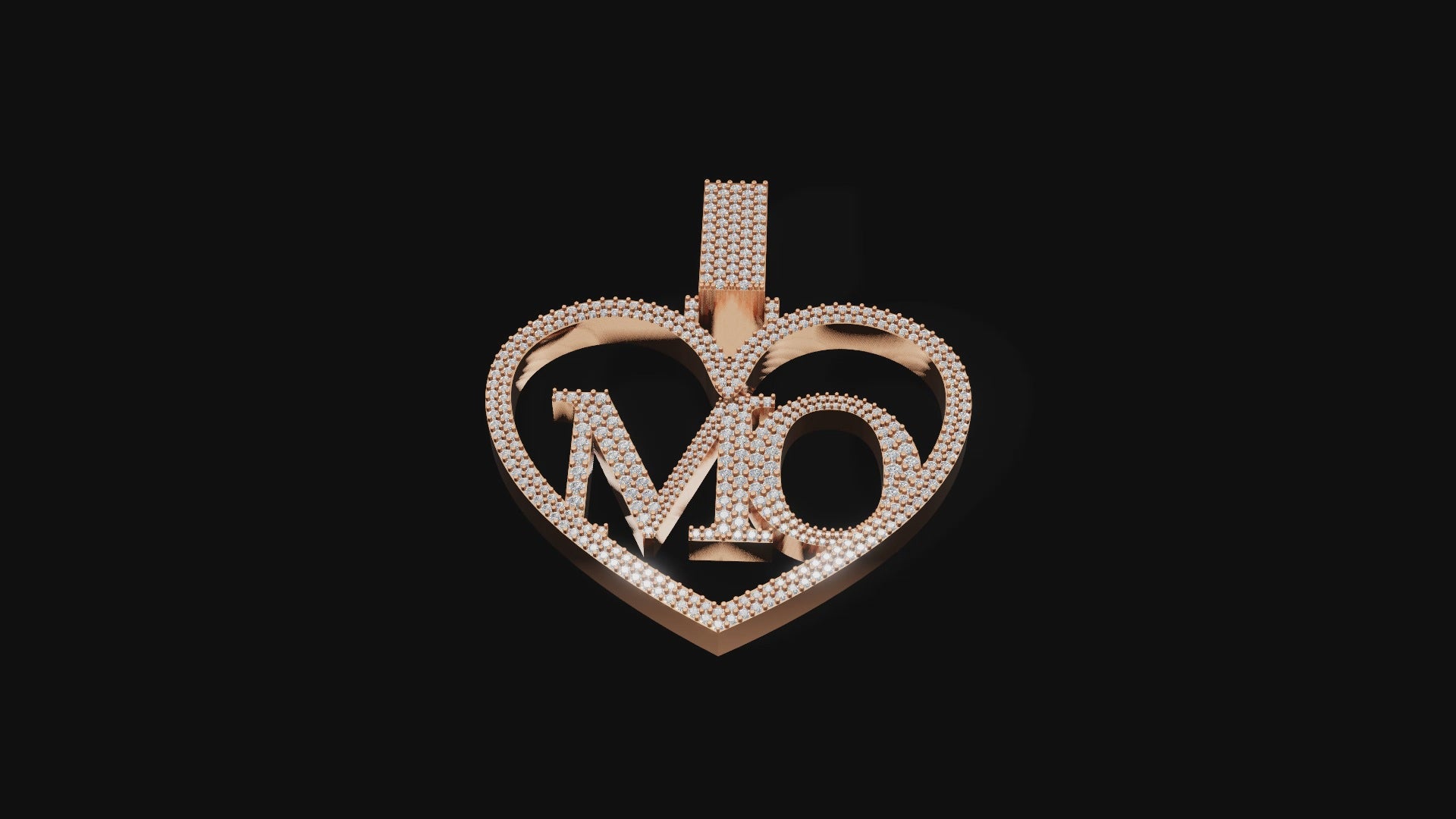 NKO Heart Initial Pendant – Custom Diamond Iced-Out Design in 18KT Gold