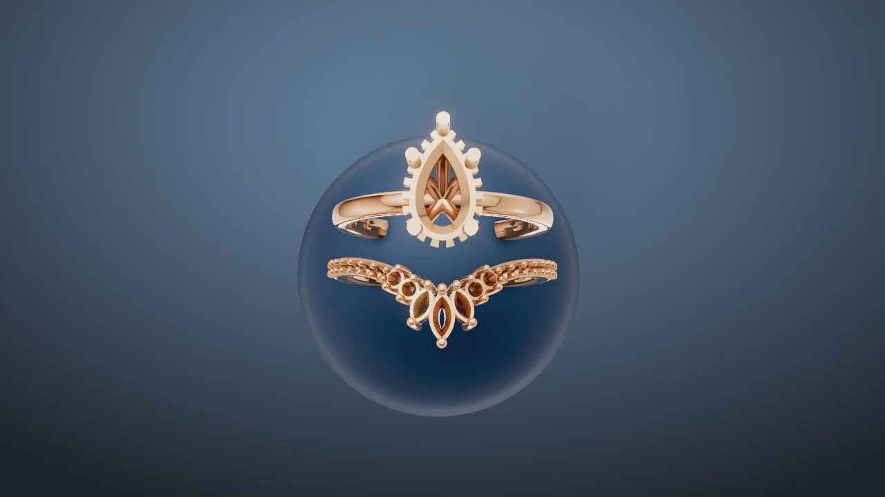 V-Shaped Marquise & Round Diamond Ring in Yellow Gold | Crown-Inspired Chevron