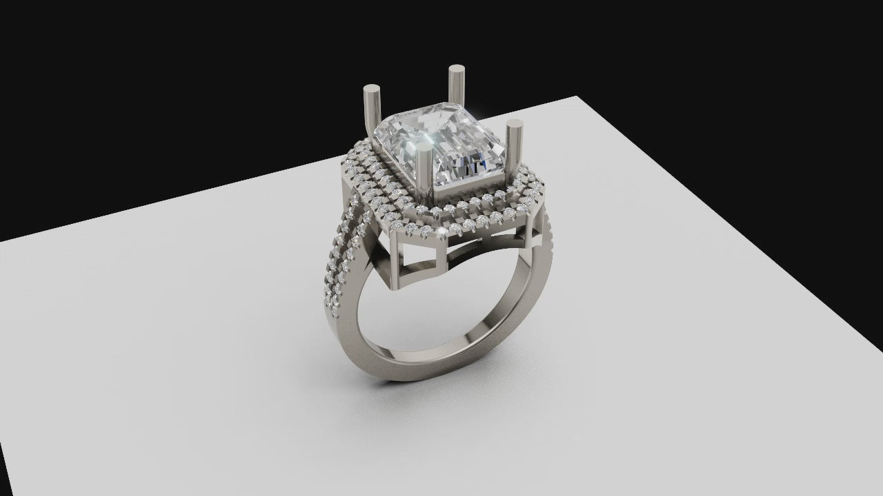 Luxe Double Halo Emerald-Cut Diamond Ring – Architectural Elegance Meets Classic Sparkle 💫