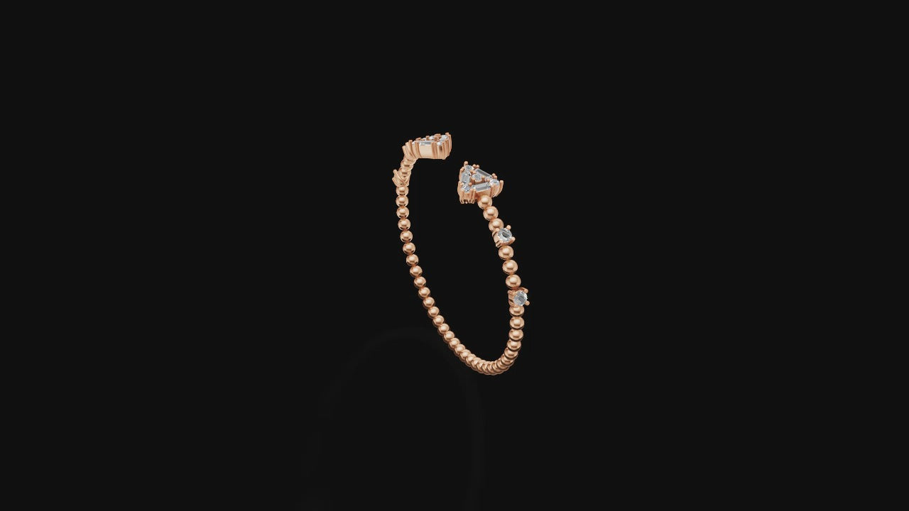 Trillion-Cut Diamond Beaded Open Bangle | 14K Gold | DS IMPEX