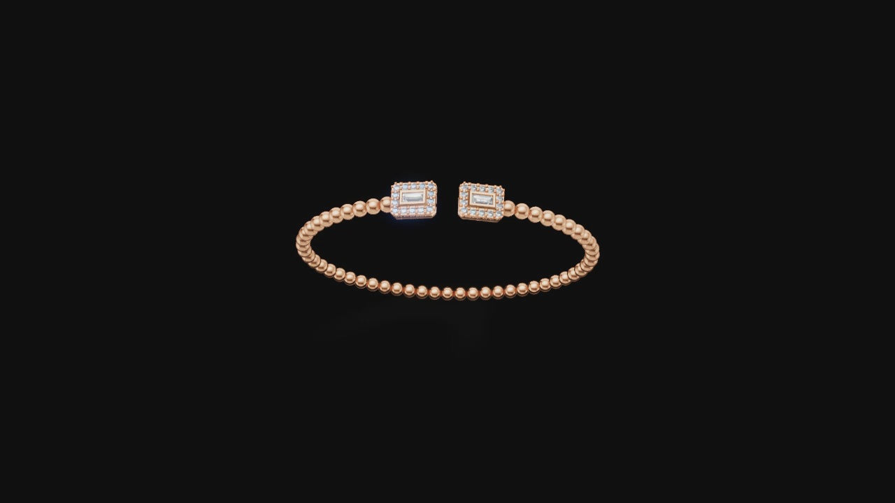 Luxe Rectangular Bezel Diamond Beaded Open Cuff Bracelet ✨