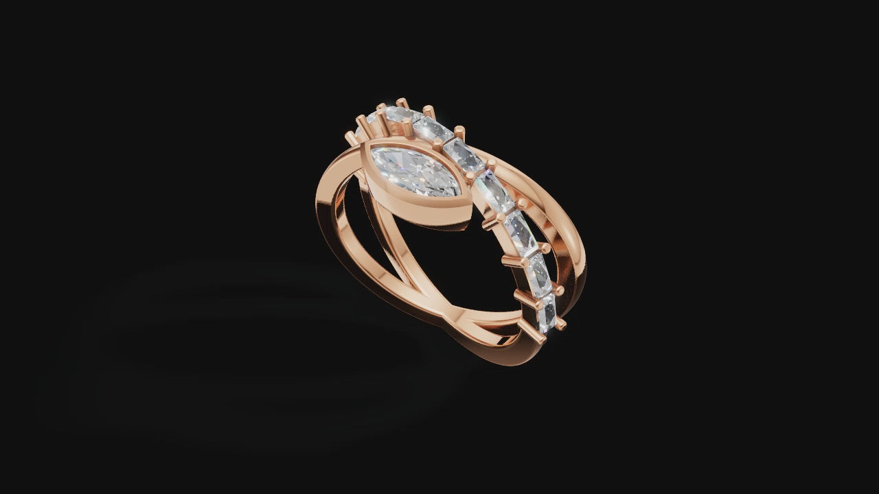 💎 Marquise Cut Diamond Ring with Side Accent Band | 3.50g 14K Rose Gold | DS IMPEX