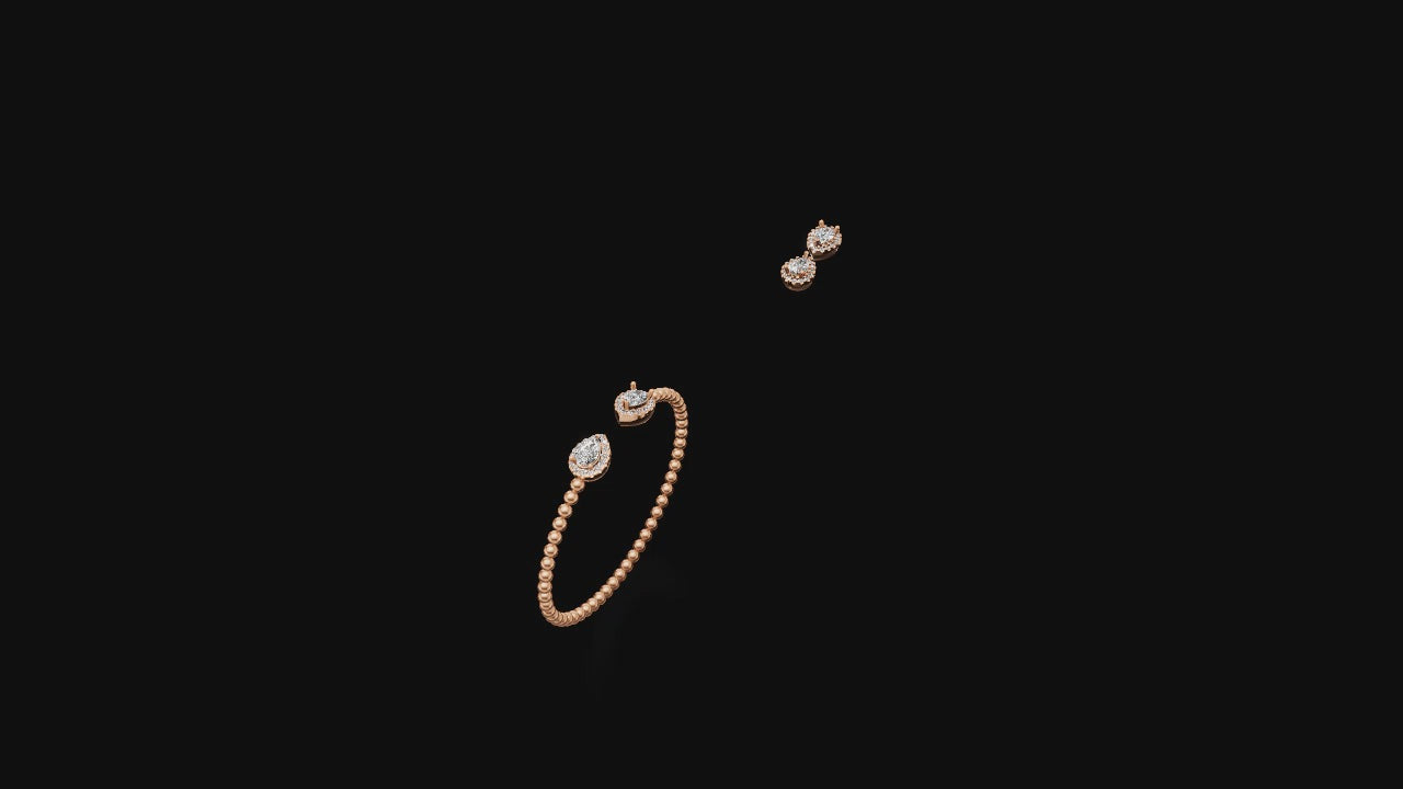 Dual Teardrop Open Bangle – Graceful Radiance in Gold