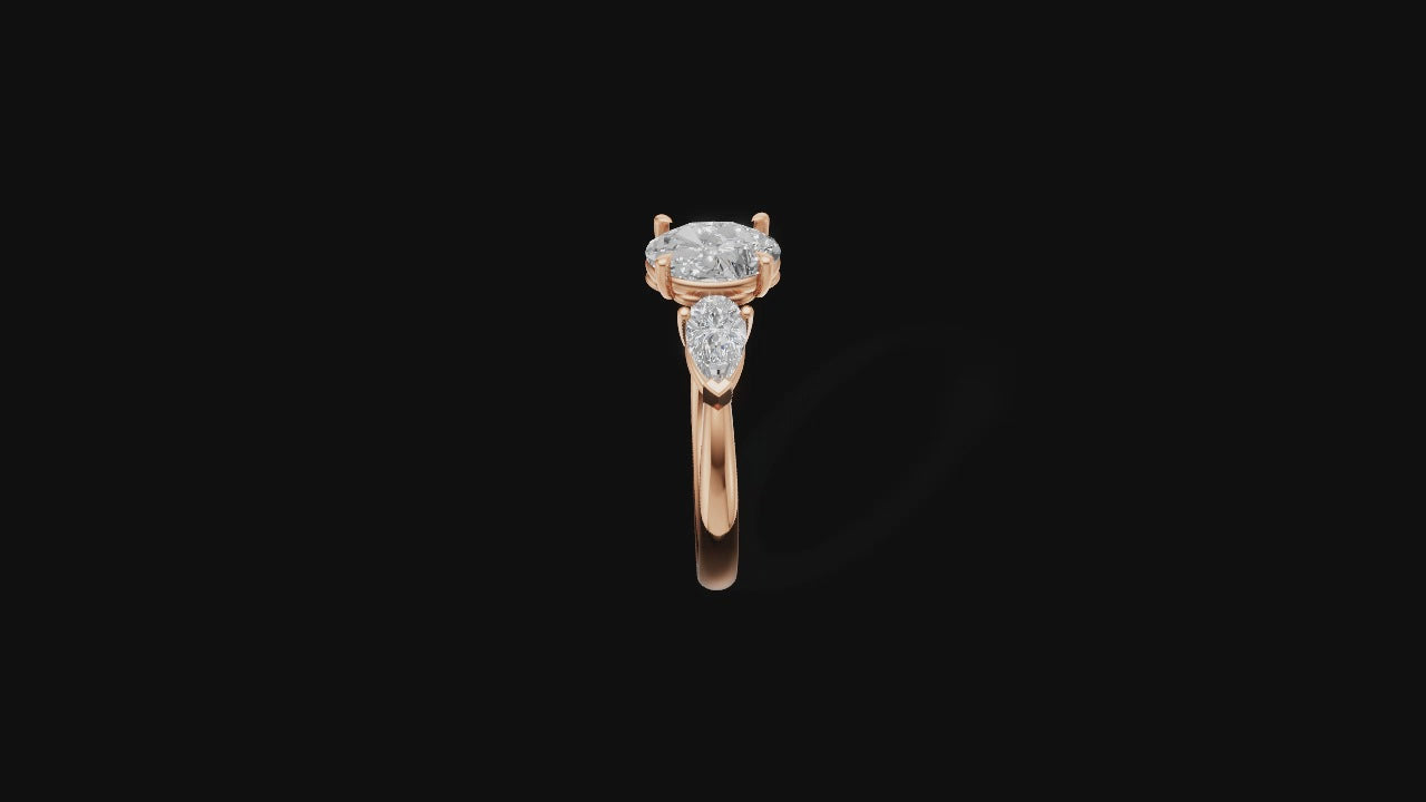 ✨ Three-Stone Oval Diamond Engagement Ring – 14K Gold | DS IMPEX