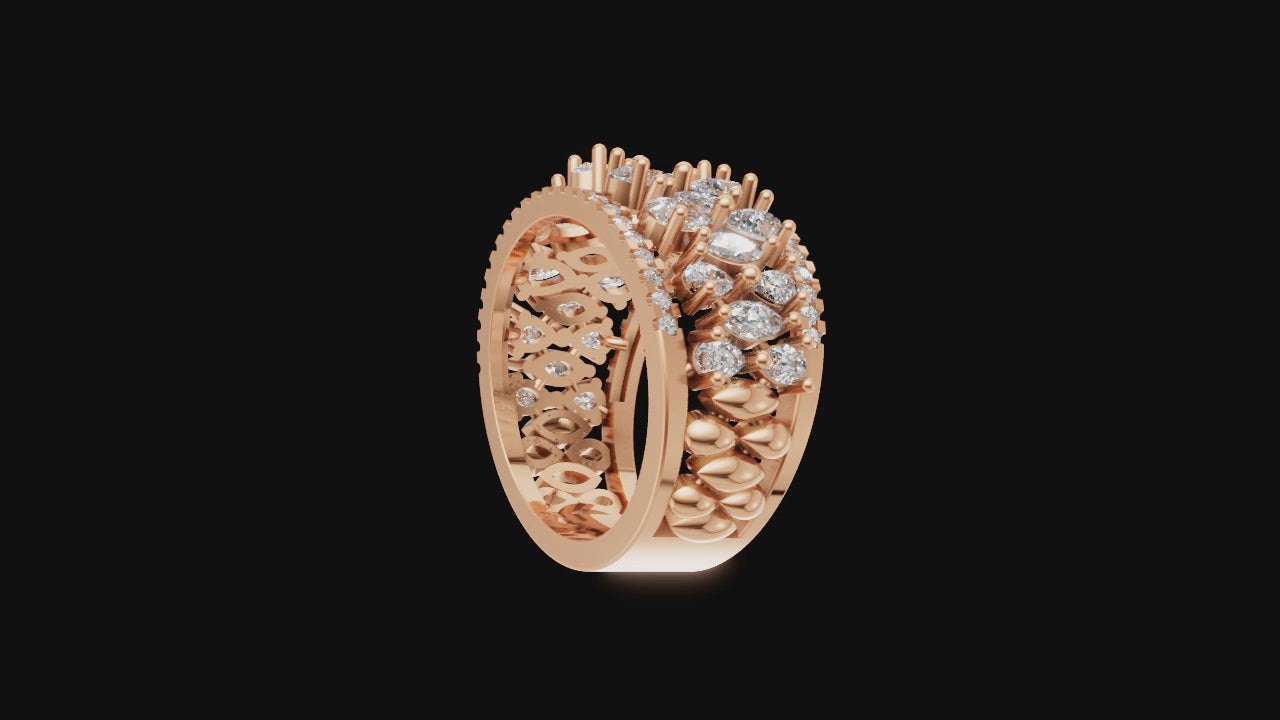 Wide Eternity Band with Pear & Marquise Diamond Cluster | 18K Rose Gold Statement Cocktail Ring