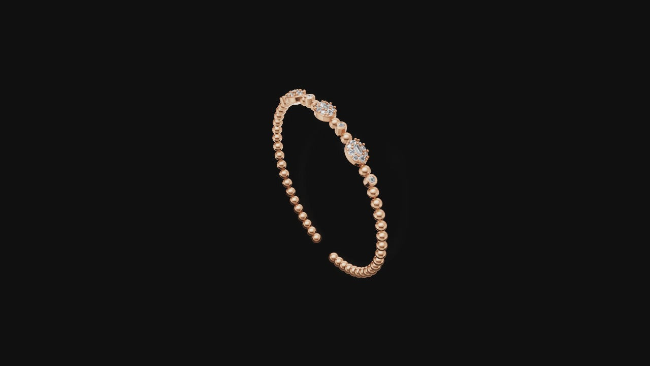 Diamond Cluster Beaded Open Bangle | 14K Gold | DS IMPEX