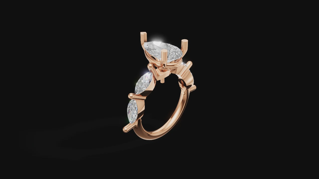 💎 Pear-Cut Engagement Ring with Marquise Side Stones – 14K Gold | DS IMPEX