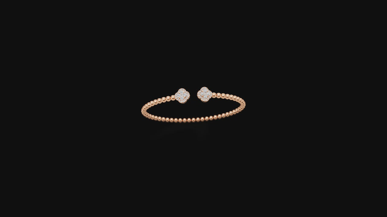 Floral Cluster Diamond Beaded Open Cuff Bracelet ✨