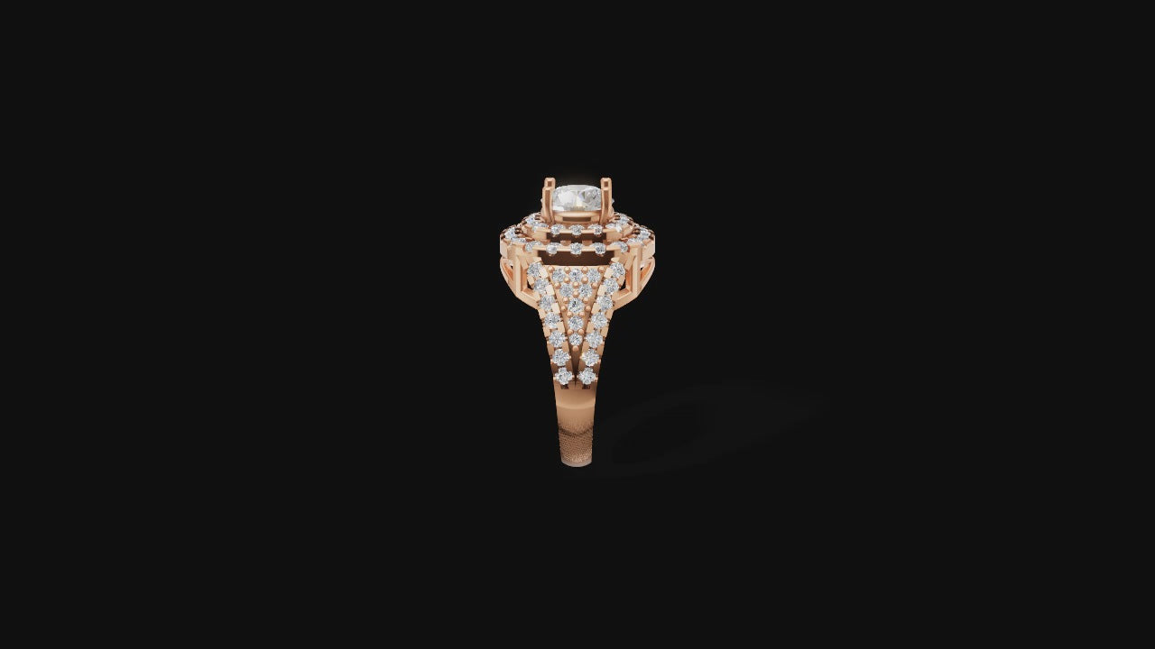 💍 Radiant Crown – Round Solitaire Halo Ring with Triple Row Diamonds | DS IMPEX Signature