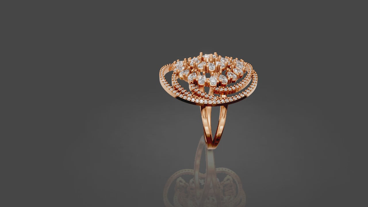 Royal Teardrop Blossom Ring – Statement Rose Gold Diamond Sparkle